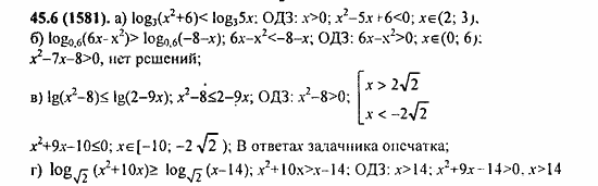 Задачник, 10 класс, А.Г. Мордкович, 2011 - 2015, § 45. Логарифмические неравенства Задание: 45.6(1581)