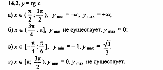 Задачник, 10 класс, А.Г. Мордкович, 2011 - 2015, § 14 Функции y=tg x, y=ctg x их свойства и графики Задание: 14.2