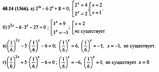 Задачник, 10 класс, А.Г. Мордкович, 2011 - 2015, § 40. Показательные уравнения и неравенства Задание: 40.14(1366)