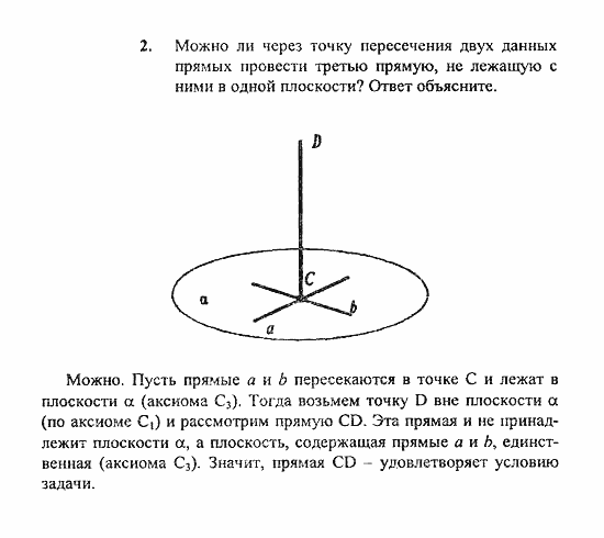 Геометрия, 10 класс, Погорелов, 2010-2012, §1. Аксиомы стереометрии и их простейшие следствия Задача: 2