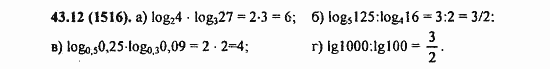 ГДЗ Алгебра и начала анализа. Задачник, 11 класс, А.Г. Мордкович, 2011, § 43. Свойства логарифма Задание: 43,12 (1516)
