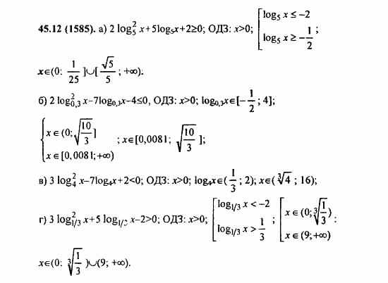 ГДЗ Алгебра и начала анализа. Задачник, 11 класс, А.Г. Мордкович, 2011, § 45. Логарифмические неравенства Задание: 45.2(1585)
