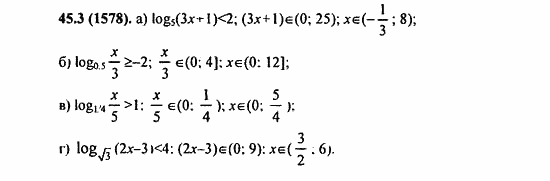 ГДЗ Алгебра и начала анализа. Задачник, 11 класс, А.Г. Мордкович, 2011, § 45. Логарифмические неравенства Задание: 45.3(1578)