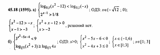 ГДЗ Алгебра и начала анализа. Задачник, 11 класс, А.Г. Мордкович, 2011, § 45. Логарифмические неравенства Задание: 45.18(1595)
