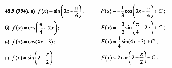ГДЗ Алгебра и начала анализа. Задачник, 11 класс, А.Г. Мордкович, 2011, Глава 8. Первообразная и интеграл, § 48. Первообразная Задание: 48.9(994)