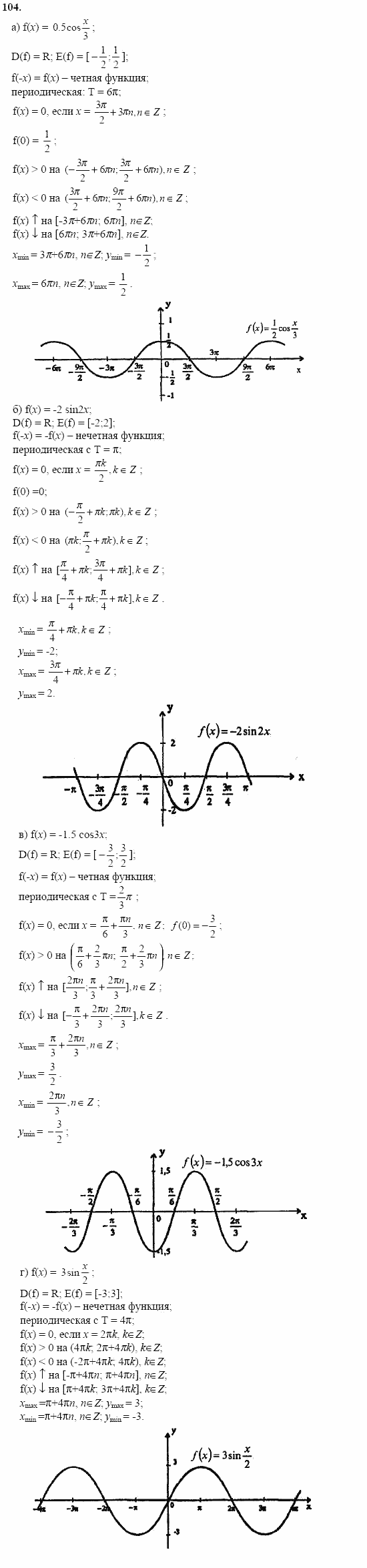 Начала анализа, 11 класс, А.Н. Колмогоров, 2002, Глава I. Тригонометрические функции Задание: 104