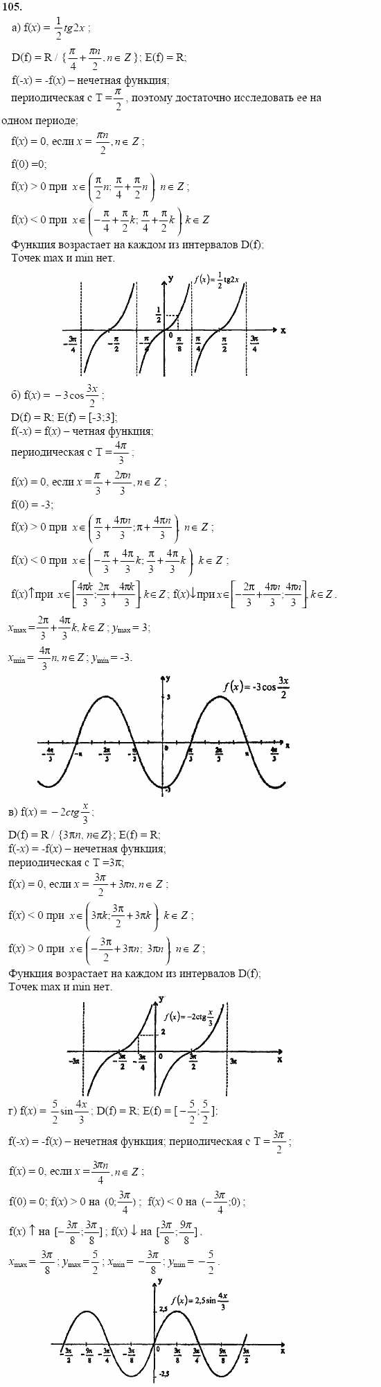 Начала анализа, 11 класс, А.Н. Колмогоров, 2002, Глава I. Тригонометрические функции Задание: 105
