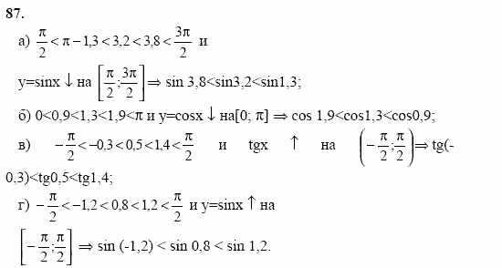 Начала анализа, 11 класс, А.Н. Колмогоров, 2002, Глава I. Тригонометрические функции Задание: 87