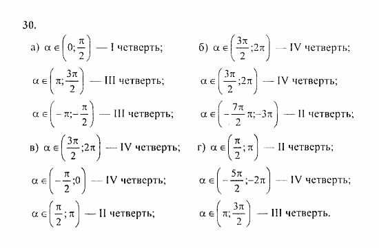 Начала анализа, 11 класс, А.Н. Колмогоров, 2010, Глава I. Тригонометрические функции Задание: 30