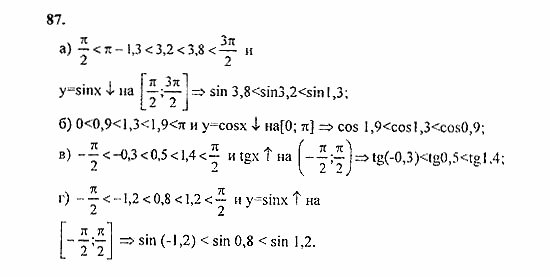 Начала анализа, 11 класс, А.Н. Колмогоров, 2010, Глава I. Тригонометрические функции Задание: 87