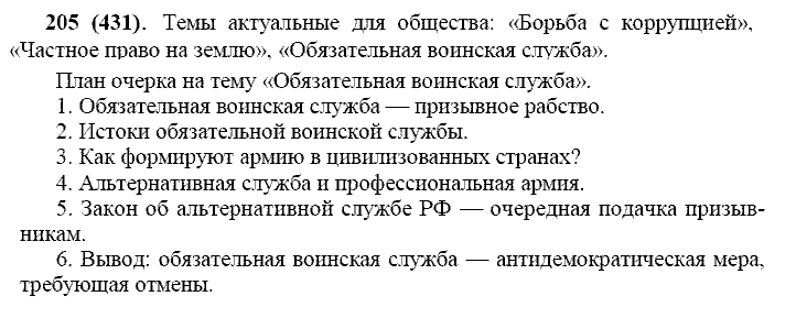Русский язык, 11 класс, Власенков, Рыбченков, 2009-2014, задание: 205 (431)
