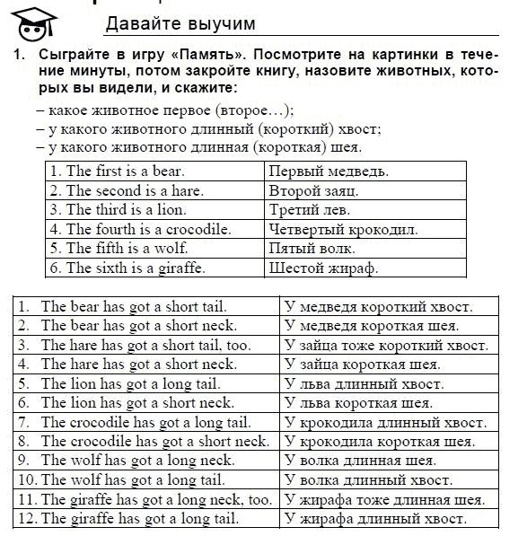 Английский язык, 3 класс, И.Н. Верещагина, 2006-2012, STUDENT’S BOOK ЧАСТЬ 2, 45. Урок сорок пять Задание: 1