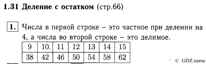 учебник: часть 1, часть 2, часть 3, 3 класс, Демидова, Козлова, 2015, 1.31 Деление с остатком (стр. 66) Задание: 1