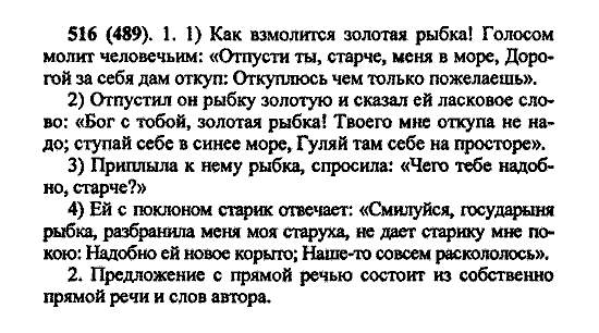 Русский язык, 5 класс, М.М. Разумовская, 2004 / 2009, задание: 516 (489)