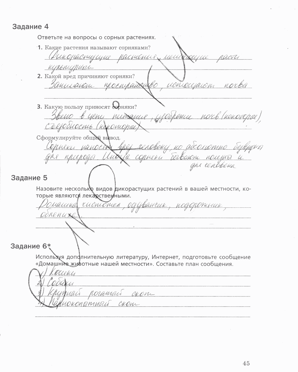 Рабочая тетрадь, 5 класс, Корнилова О.А., Николаев И.В., 2010 - 2015, задание: стр. 45
