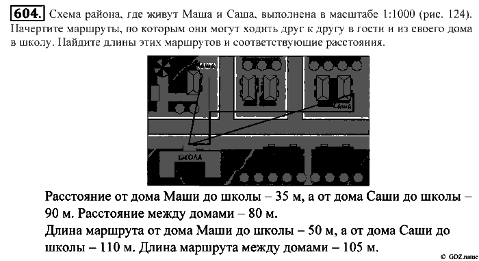 Математика, 5 класс, Зубарева, Мордкович, 2013, §34. Расстояние между двумя точками. Масштаб Задание: 604