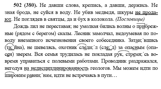 Русский язык, 6 класс, М.М. Разумовская, 2009 - 2011, задача: 502(380)