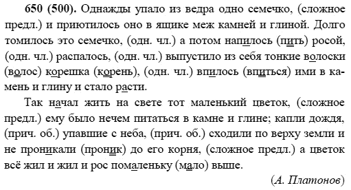 Русский язык, 6 класс, М.М. Разумовская, 2009 - 2011, задача: 650(500)