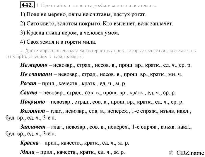 Русский язык, 6 класс, Разумовская, Львова, 2013, задача: 442