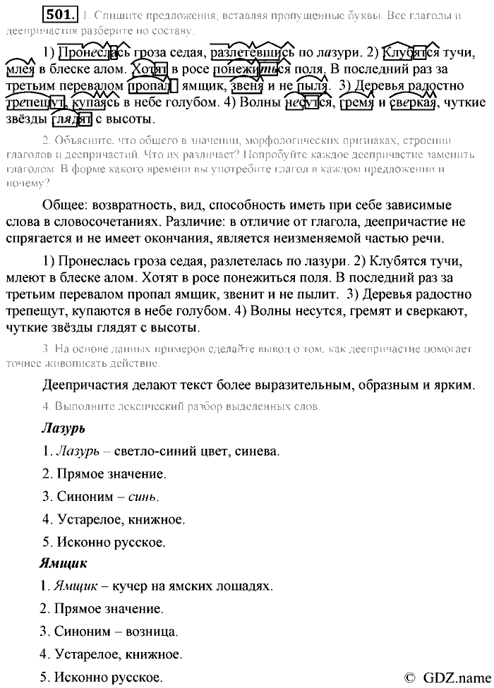 Русский язык, 6 класс, Разумовская, Львова, 2013, задача: 501