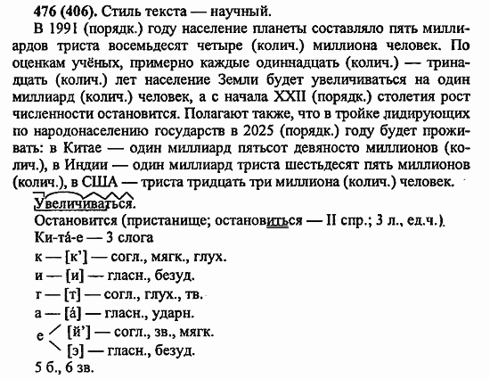 Русский язык, 6 класс, Лидман, Орлова, 2006 / 2011, задание: 476(406)
