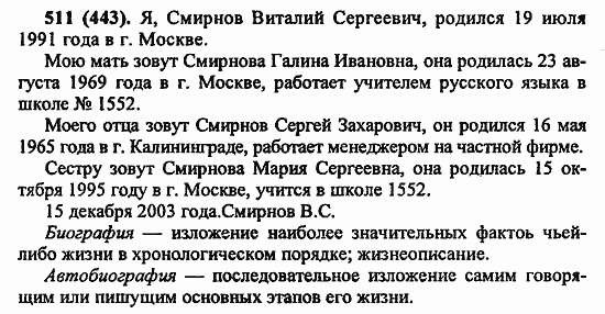 Русский язык, 6 класс, Лидман, Орлова, 2006 / 2011, задание: 511(443)