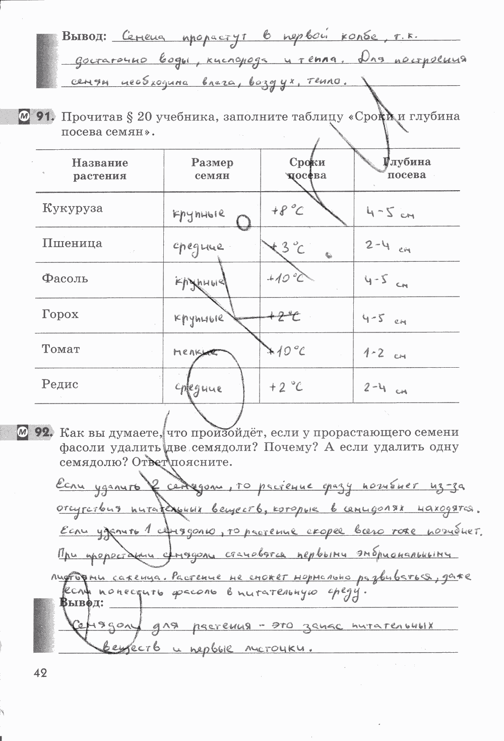 Рабочая тетрадь, 6 класс, Пасечник В.В., 2013, задание: стр. 42
