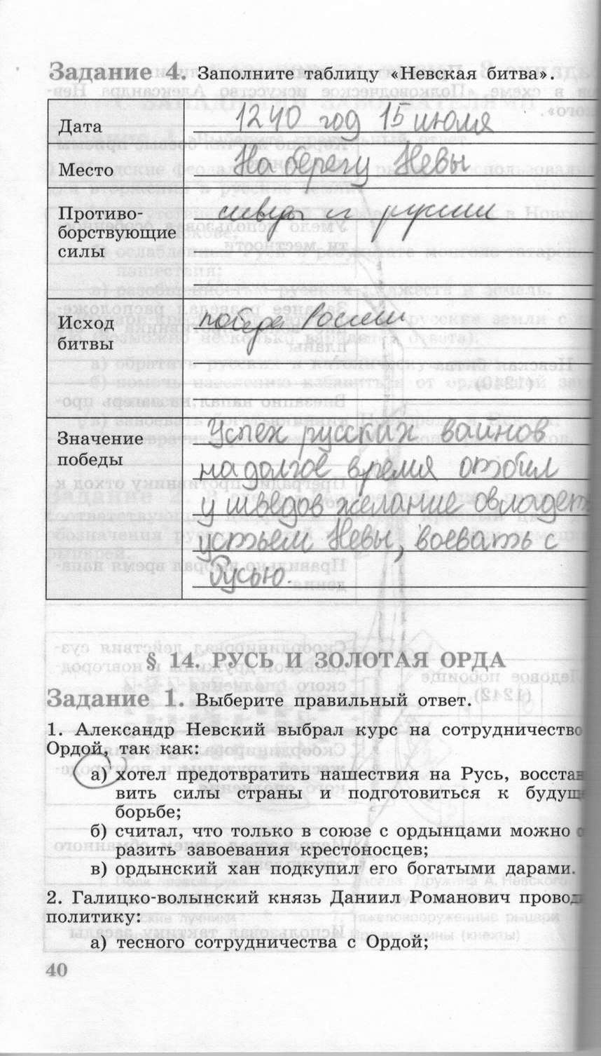 Рабочая тетрадь, 6 класс, Данилов, Косулина, 2011, задание: стр. 40