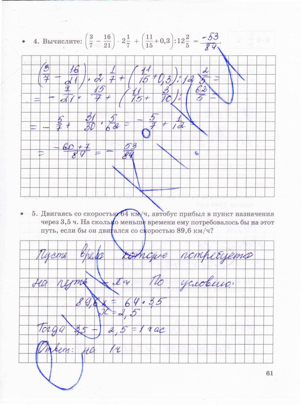 Тетрадь для контрольных работ, 6 класс, Зубарева И.И., Лепешонкова И.П., 2014, задание: стр. 61