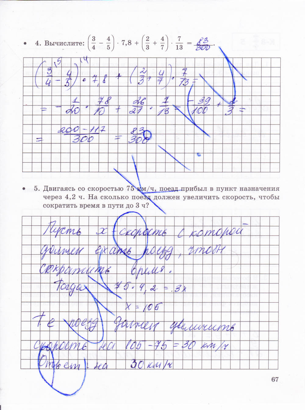 Тетрадь для контрольных работ, 6 класс, Зубарева И.И., Лепешонкова И.П., 2014, задание: стр. 67