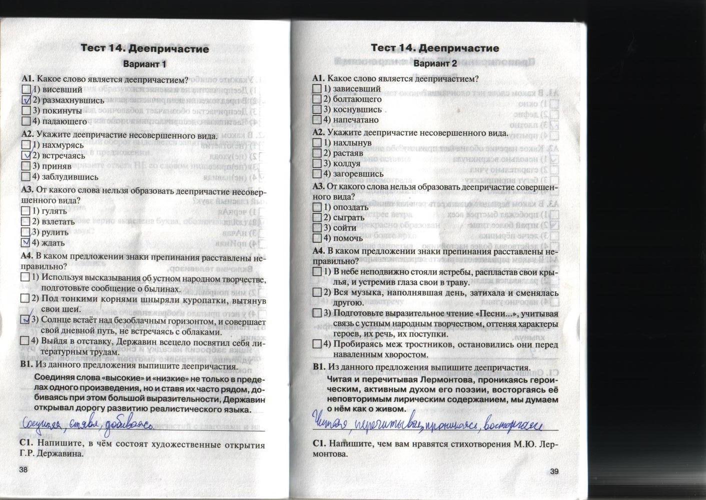Контрольно-измерительные материалы, 7 класс, Егорова Н.В., 2012, задание: стр. 38-39