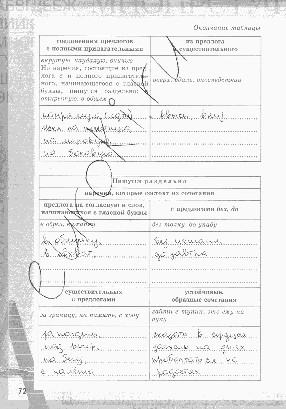 Рабочая тетрадь, 7 класс, Е.Л. Ерохина, 2013 - 2015, задание: стр. 72