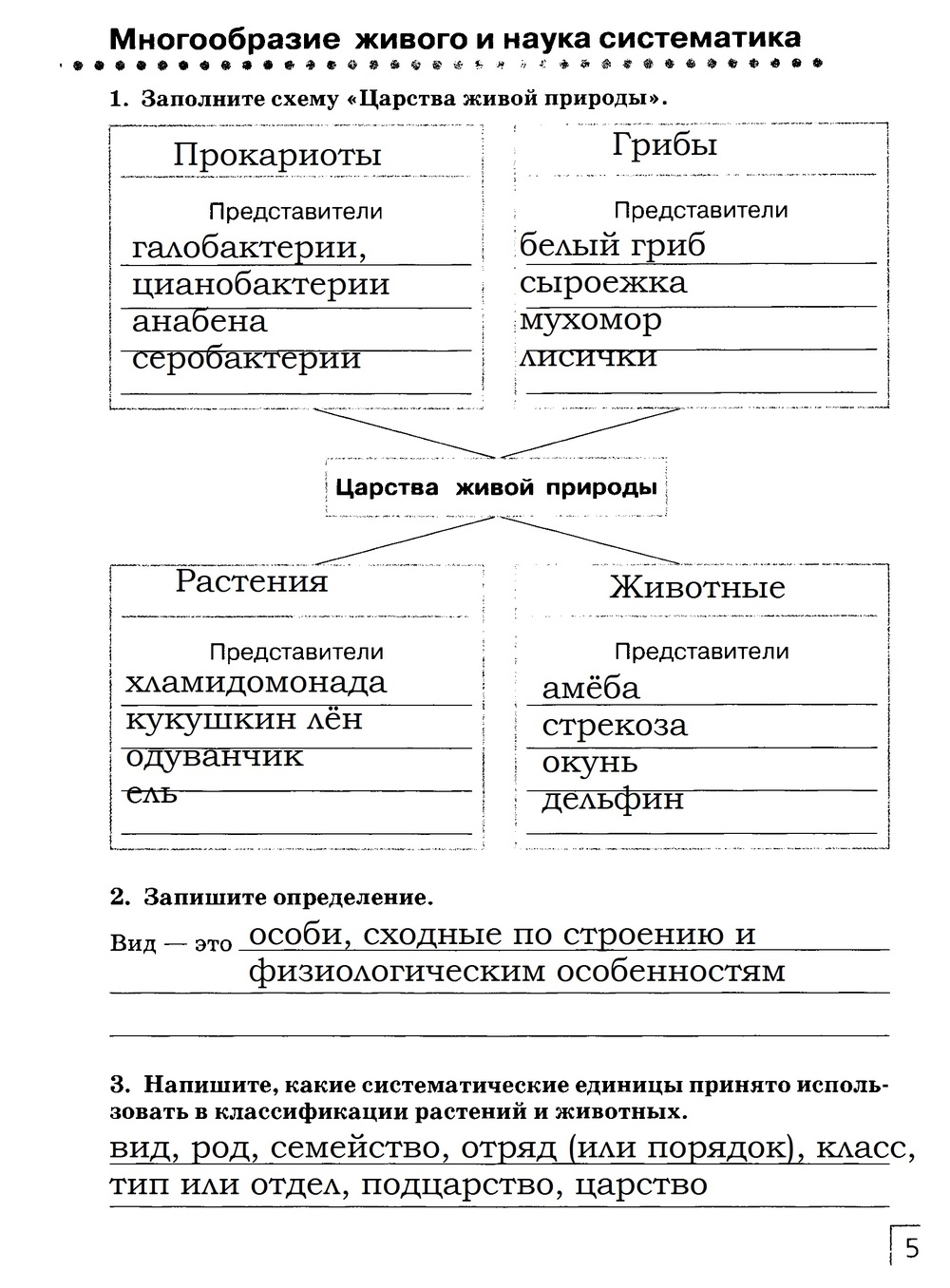 Рабочая тетрадь, 7 класс, Захаров В.Б., Сонин Н.И., 2015, задание: стр. 5