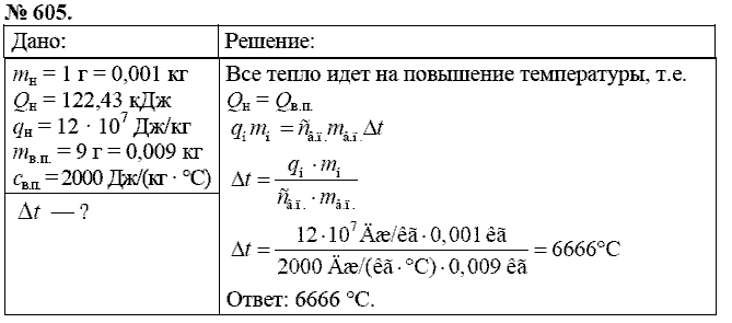 Сборник задач, 8 класс, Перышкин А.В., 2010, задача: 605