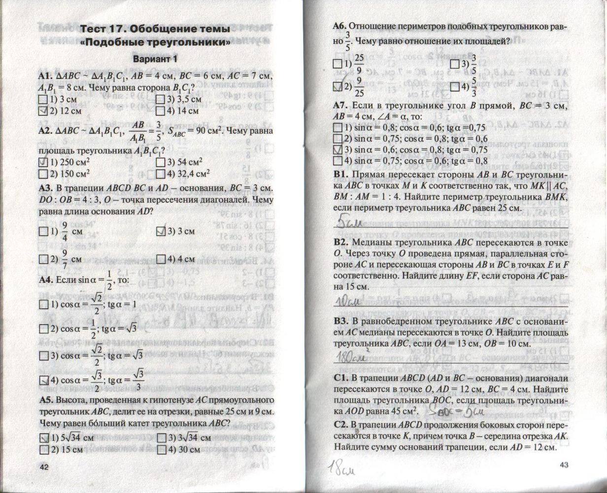 Контрольно-измерительные материалы, 8 класс, Гаврилова Н.Ф., 2016, задание: стр. 42-43