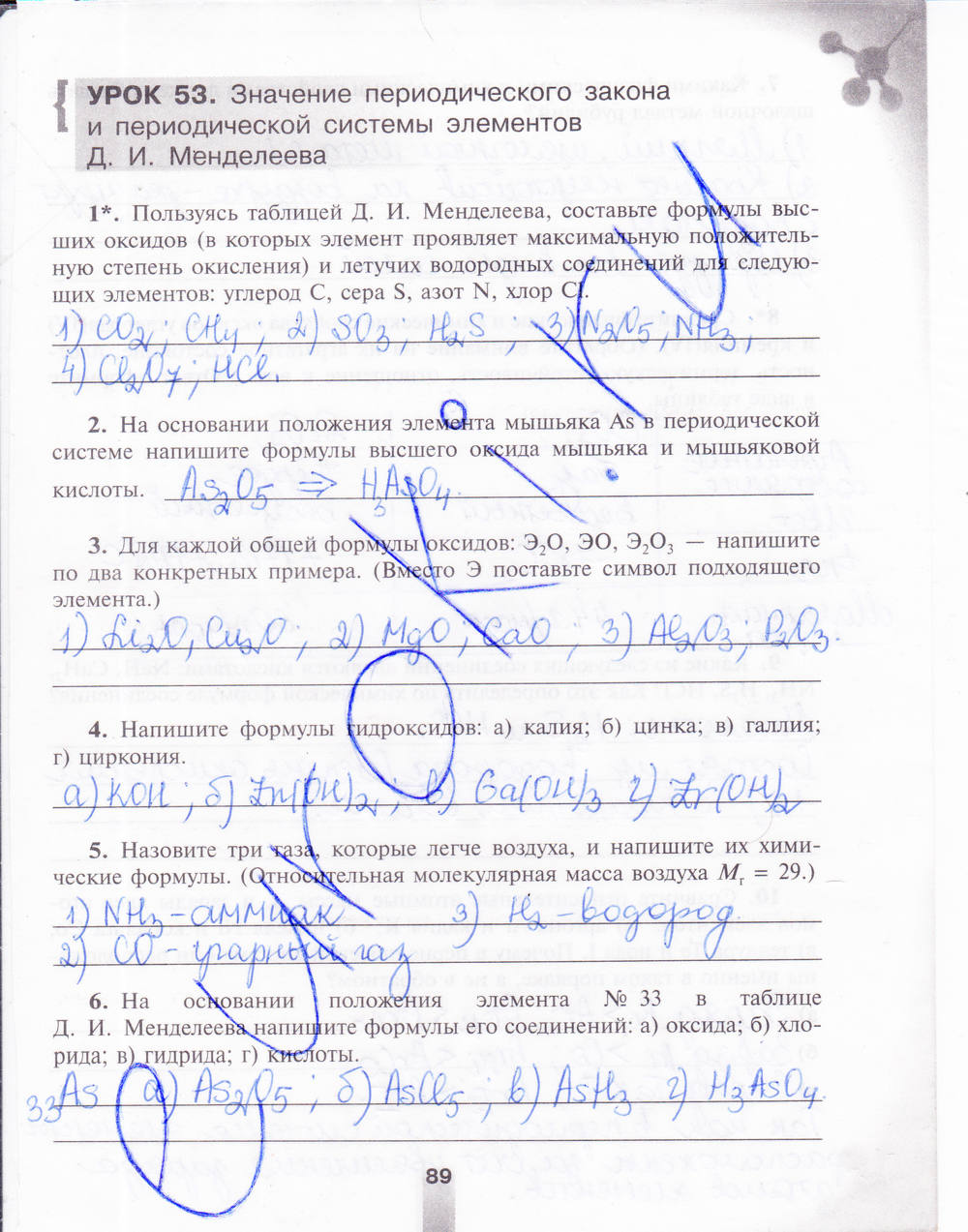 Рабочая тетрадь, 8 класс, Мищенко Т.М., 2014, задание: стр. 89