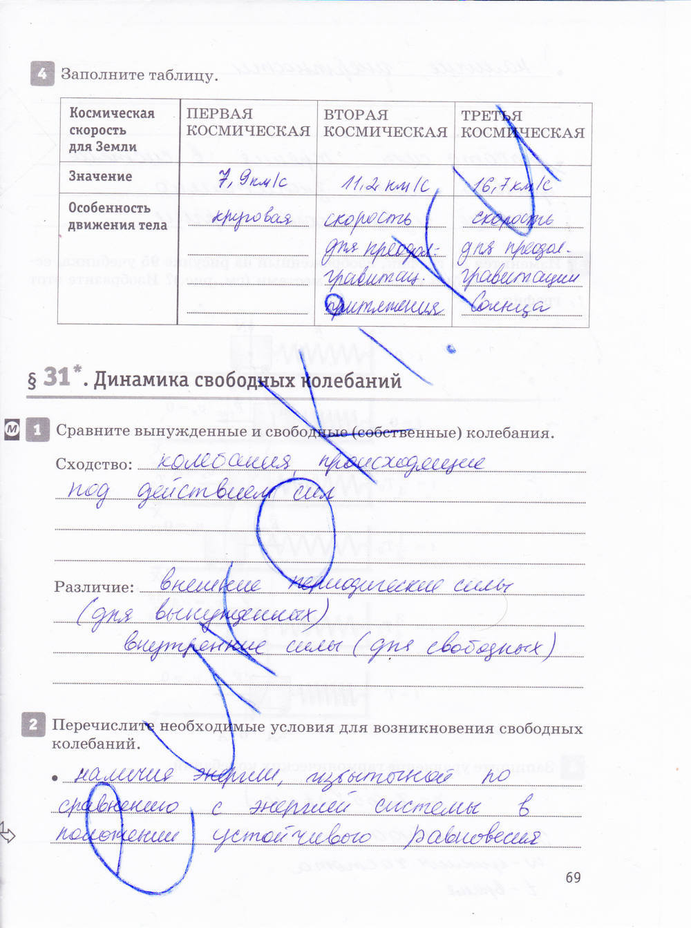 Рабочая тетрадь, 10 класс, Касьянов В.А., Дмитриева В.Ф., 2013, задание: стр. 69