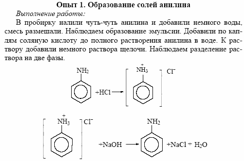 Образование солей анилина. Химия практическая работа 10 класс Габриелян. Практическая работа химия 10 класс.