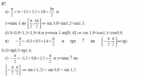 Начала анализа, 10 класс, А.Н. Колмогоров, 2001-2010, Глава I. Тригонометрические функции Задача: 87