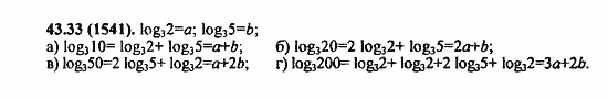 Задачник, 10 класс, А.Г. Мордкович, 2011 - 2015, § 43. Свойства логарифма Задание: 43,33 (1541)