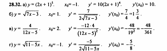 Задачник, 10 класс, А.Г. Мордкович, 2011 - 2015, § 28 Вычисление производных Задание: 28.32