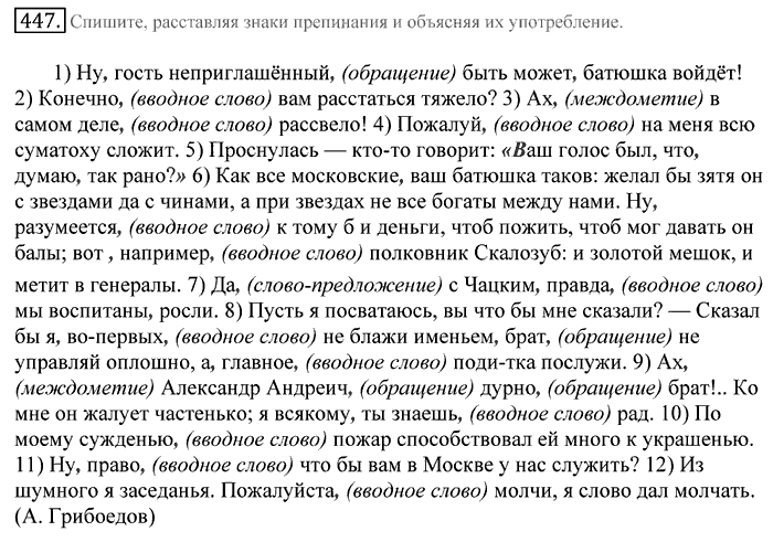 Русский язык, 10 класс, Греков, Крючков, Чешко, 2002-2011, задание: 447
