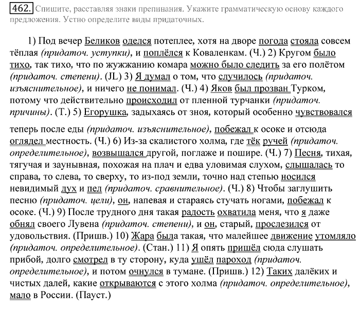 Русский язык, 10 класс, Греков, Крючков, Чешко, 2002-2011, задание: 462