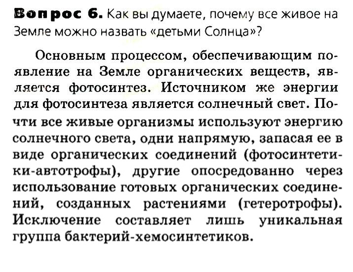Биология, 11 класс, Сивоглазов, Агафонова, 2011-2014, Глава 3. Организм, Задача: §3.3. Пластический обмен. Фотосинтез, Вопрос 6.