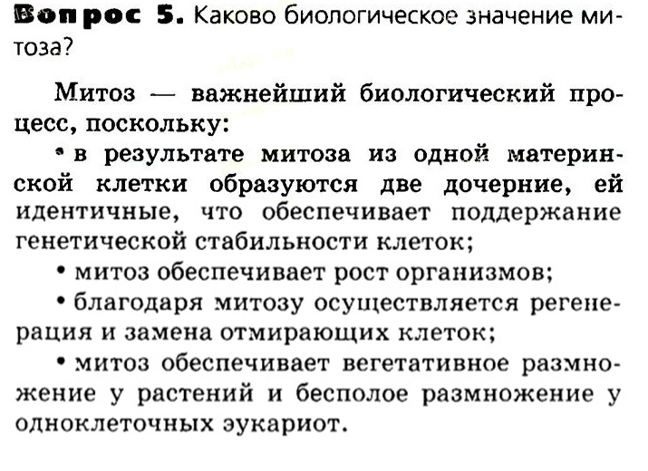 Биология, 11 класс, Сивоглазов, Агафонова, 2011-2014, Глава 3. Организм, Задача: §3.4. Деление клетки. Митоз, Вопрос 5.