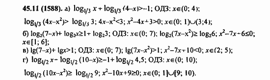 ГДЗ Алгебра и начала анализа. Задачник, 11 класс, А.Г. Мордкович, 2011, § 45. Логарифмические неравенства Задание: 45.11(1588)