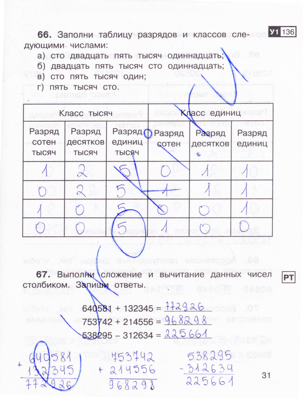 Рабочая тетрадь для самостоятельной работы №1, 3 класс, Захарова О.А., Юдина Е.П., 2015, задание: стр. 31