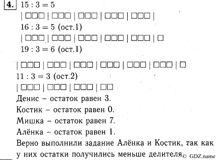 учебник: часть 1, часть 2, часть 3, 3 класс, Демидова, Козлова, 2015, 1.28 Деление с остатком (стр. 60) Задание: 4