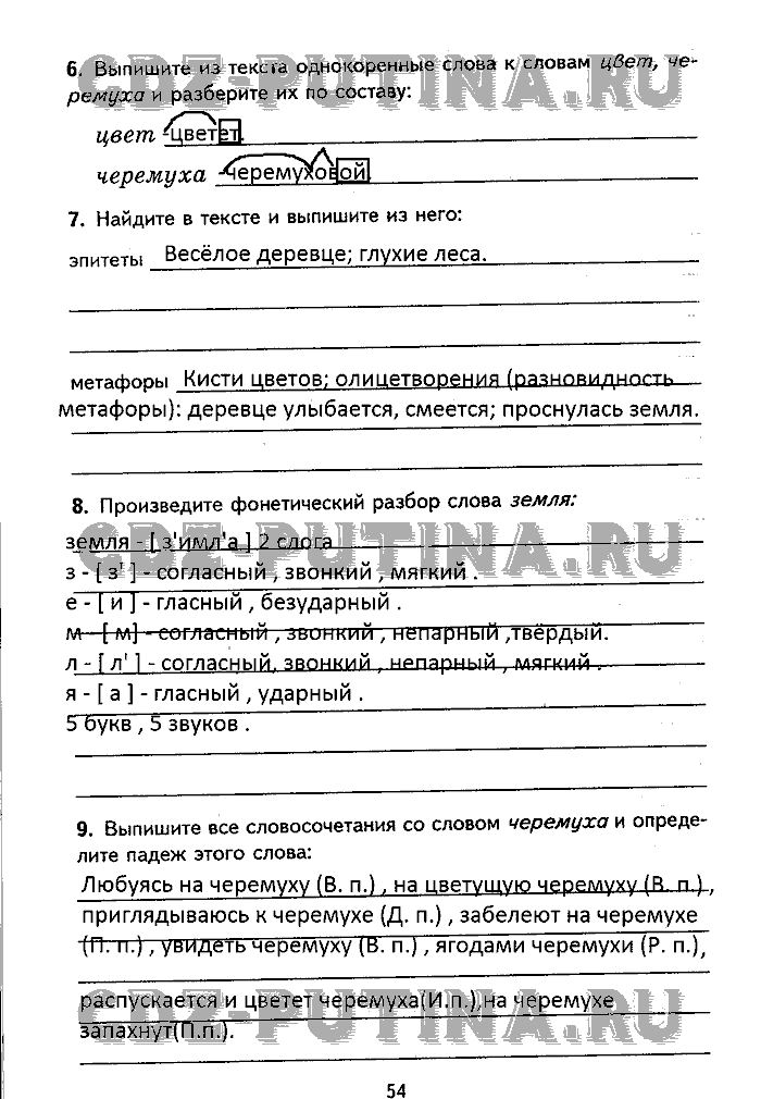Рабочая тетрадь. Комплексный анализ текста, 5 класс, Малюшкин, 2009, Страница Задача: 54