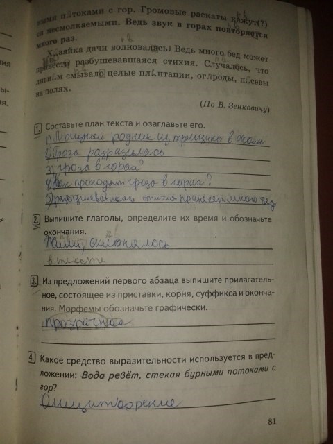 Комплексный анализ текста. Рабочая тетрадь, 5 класс, Е.А. Влодавская, 2015 - 2016, задание: стр.81